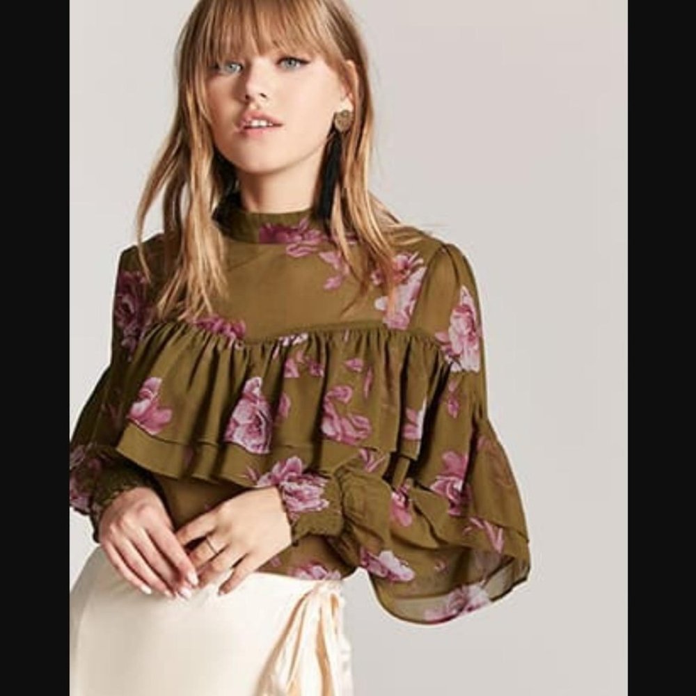 Tiered Ruffle Olive Green Top